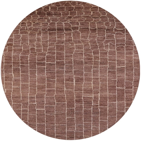 Ahgly Company Machine Washable Indoor Round Industrial Modern Dark Sienna Brown Area Rugs, 8' Round