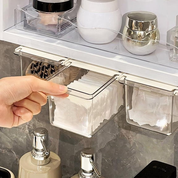 Djiypn Cabinet Drawer Storage Box Transparent for Toilet Swab, Cosmetic Bathroom Cabinet Pull-out Shelf, Space Saving Organization for Small Items, Easy Install