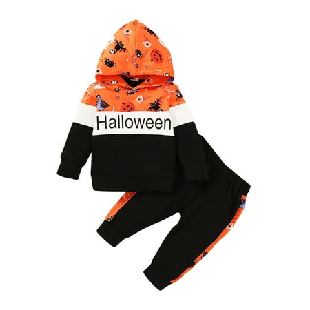 

Kucnuzki 2T Toddler Boy Fall-Winter Outfits Pants Sets 3T Toddler Boy Long Sleeve Halloween Pumpkin Prints Hooded Sweatshirt Tops Elastic Pants 2PCS Set Black