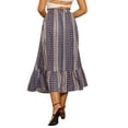 thumbnail image 3 of INSPIRE CHIC Women's Summer Boho Elastic High Waist A-Line Spring Printed Midi Skirt XS Dark Blue, 3 of 6