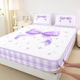 thumbnail image 4 of Manfei Purple Gingham Bow Sparkle Print Queen Sheet Sets, Lavender Check Bed Set for Girls Women, 4pcs, 4 of 5