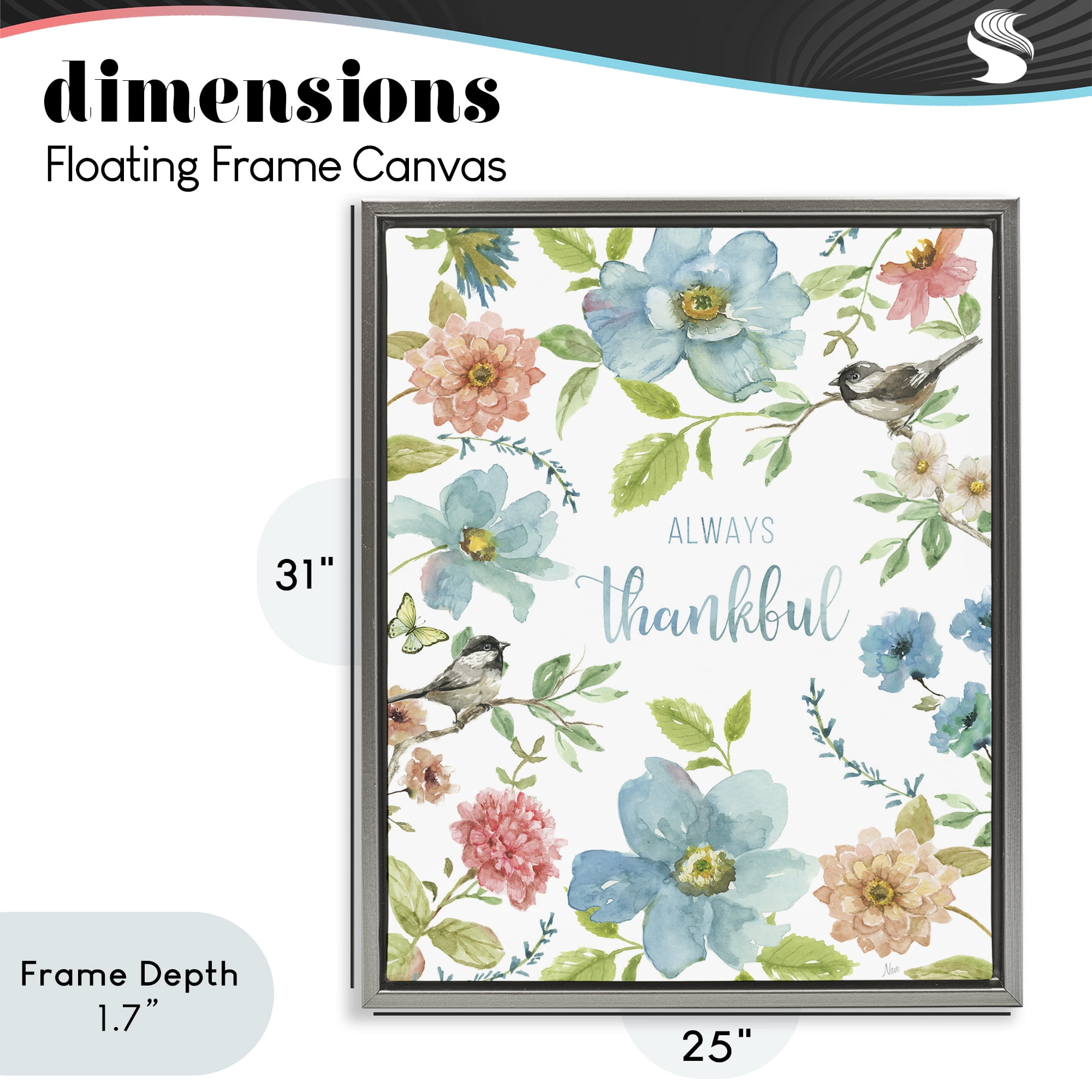Stupell Industries Always Thankful Pink & Blue Gray Framed Floater Canvas Wall Art, design by Nan