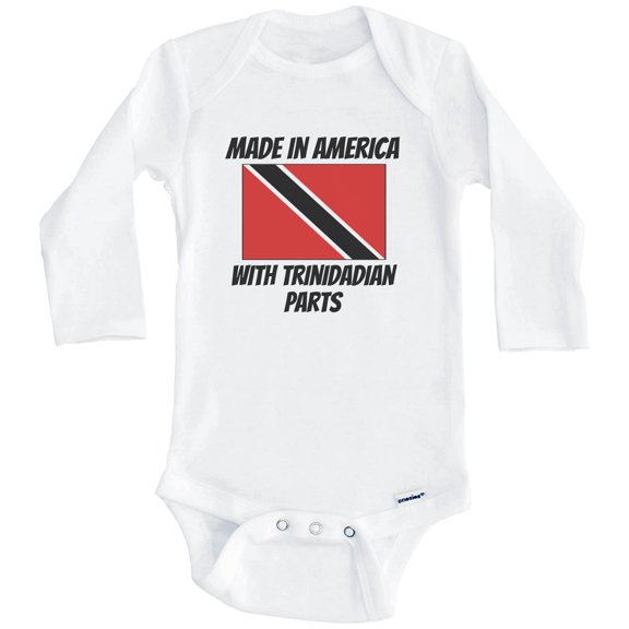Made In America With Trinidadian Parts Trinidad and Tobago Flag Funny One Piece Baby Bodysuit (Long Sleeve), 0-3 Months White