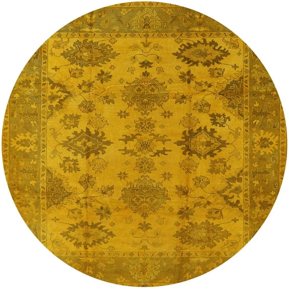Ahgly Company Indoor Round Mid-Century Modern DarkOrange Oriental Area Rugs, 8' Round