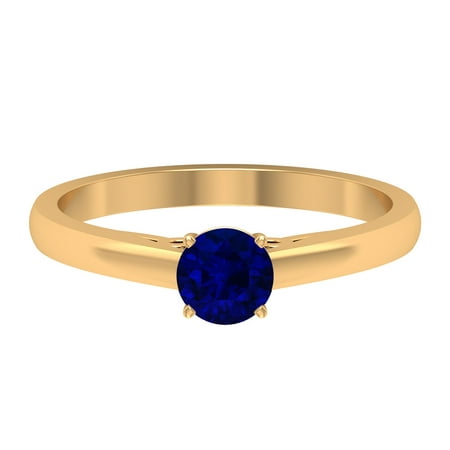 0.50 CT Genuine Blue Sapphire Ring, 5 MM Blue Sapphire Solitaire Ring, Natural Blue Sapphire Ring for Women,14K Yellow Gold, Size:US 11.50