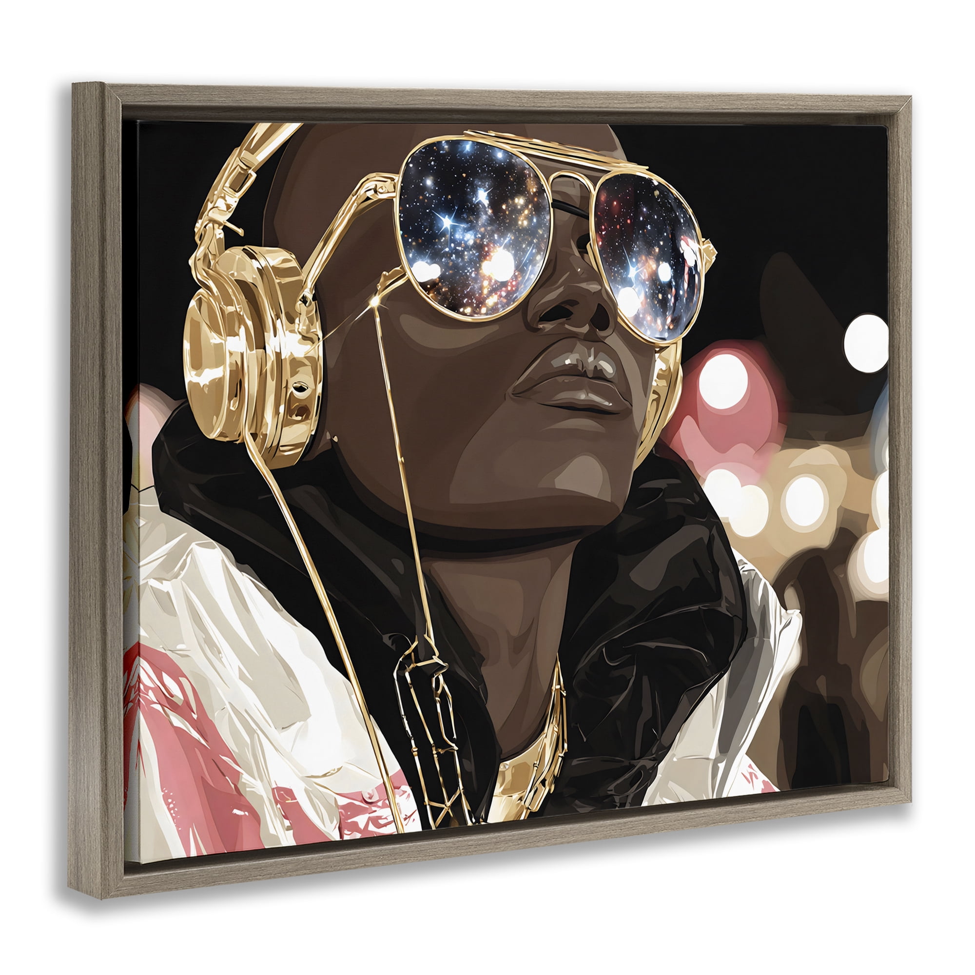 Stupell Industries Starry Eyed Shades with Headphones Brown Framed Floater Canvas Wall Art, design by Franklyn Gregory