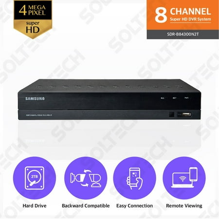 - SDR-B84300N2T - Samsung Wisenet 8 Channel Super HD 4MP Security DVR with 2TB Hard Drive