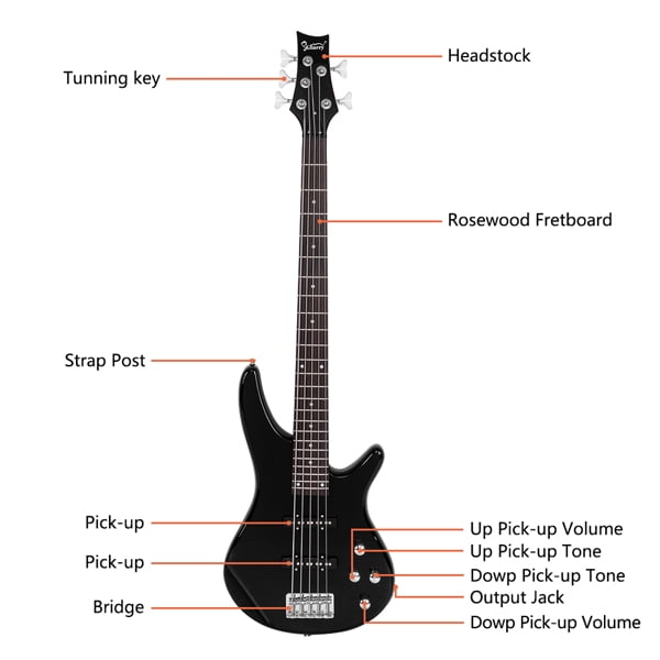 5 String Full Size Bass Guitar SS Pickups and Amp Kit for The Experienced Player Black