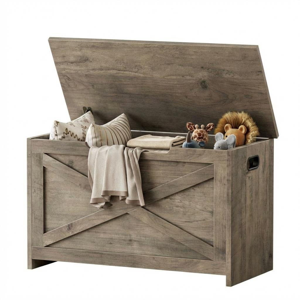 JoanKaren Wooden Storage Chest  with Safety Hinge ,30" x 15.78" x 17.7" Storage Bench&Large Toy Chest for Living Room,Bedroom,Entryway,Grey