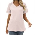 thumbnail image 2 of ECZHAW Womens Tops , Women's Casual Tops V Neck Lace Short Sleeve T Shirt Knit Shirts Summer Tunic Tees Comfy Lightweight Blouses ,, 2 of 3