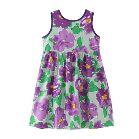 

WUDATI Summer Long pleated skirt Kids Children Girls Summer Sleeveless Flower Prints Bowknot Princess Dress Fashion Cute Fashionable Cute Soft Breathable Flexible and Skin Friendly