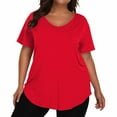 thumbnail image 2 of WTOBBY Women's Plus Size Casual Solid Color V-Neck Short Sleeve Pocket T-Shirt Top, Comfortable and Versatile Fit for Everyday Summer Wear,Red 2XL, 2 of 5