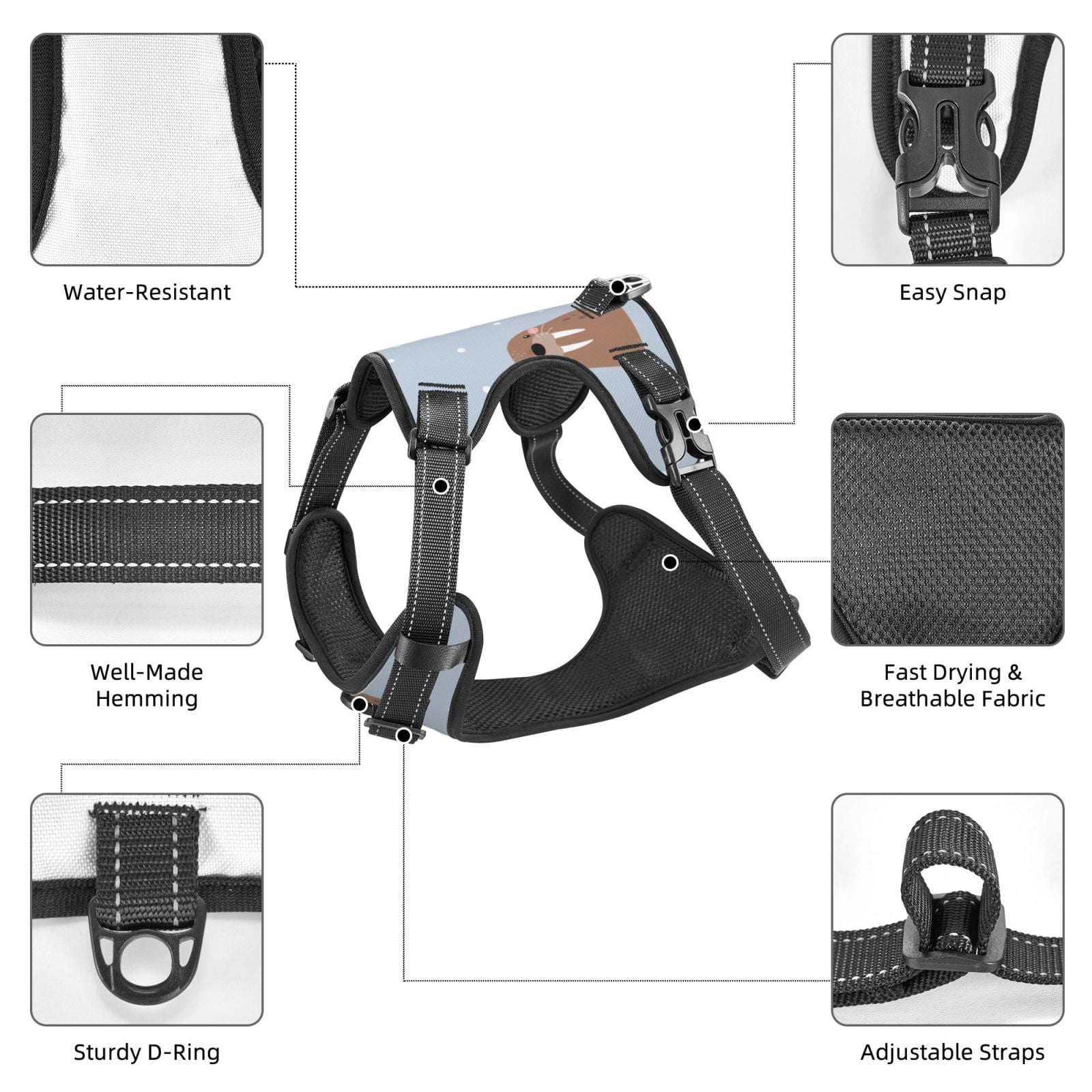 Vsdgher Playful Walrus Wonders Dog Harness, No-Pull Pet Harness, Dog Vest, Pet Vest for Small to Large Dogs-