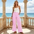 thumbnail image 4 of cocolona Womens Casual Striped Pajama Pants Elastic Waist Straight Wide Leg Beach Vacation Lounge Pants with Pockets, 4 of 5