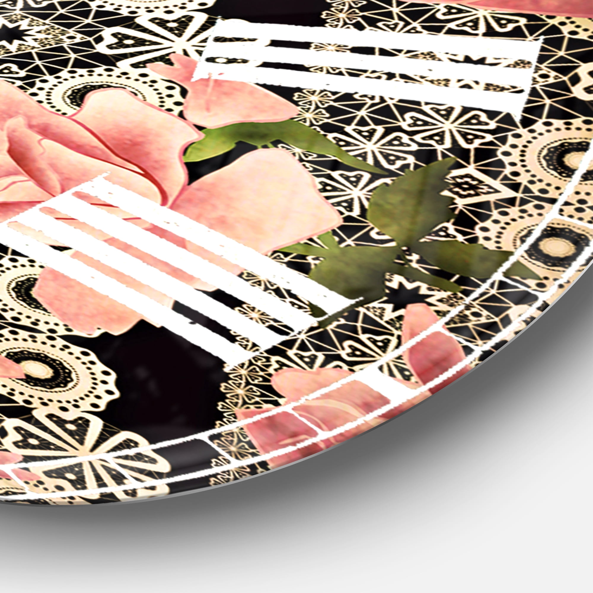 Designart 'Black Lacy Roses Pattern' Traditional wall clock