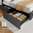 thumbnail image 5 of Queen Size Bed Frame with 4 Storage Drawers and Headboard, Linen Upholstered Platform Bed Frame with Wooden Slats Support, Diamond Stitched Button Tufted, No Box Spring Needed, Dark Grey, 5 of 9