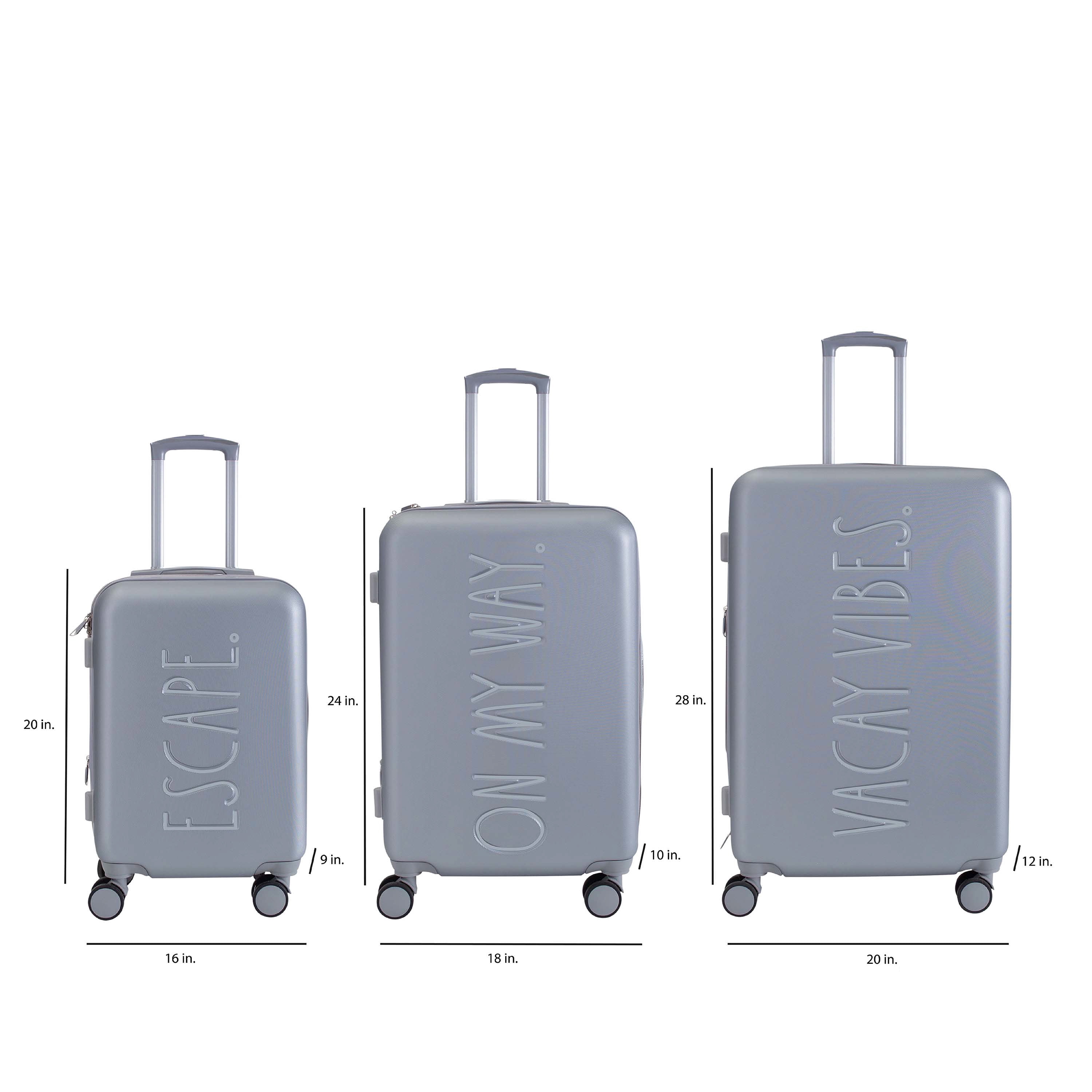 Rae Dunn 3 Piece Debossed Expandable Rolling Luggage Set in Grey