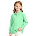 thumbnail image 4 of Unisex Kids Long Sleeve Mesh Polo Shirts Quick Dry Moisture Wicking Breathable Lightweight School Uniform Sports Wear Tops Fluorescent Green 140, 4 of 7