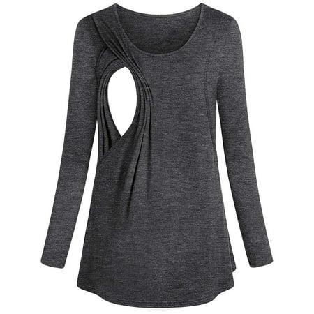 

EQWLJWE Pregnant Women Clothes Round Neck Solid Color Long-sleeved Breastfeeding Outfit Maternity Long Sleeve Tops Holiday Clearance