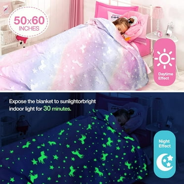 INvench Pink Blanket for Girls 3 4 5 6 7 8 9 Years, Glow in Dark Kids Blanket, Gifts for Girls Room,60in x 50in