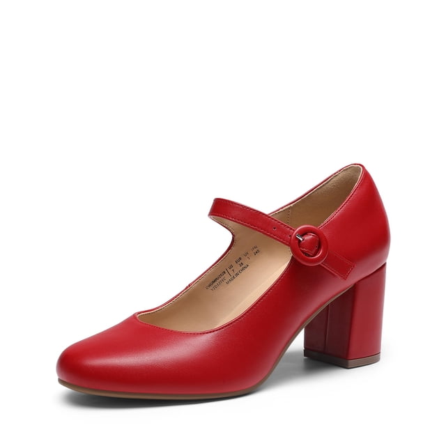 Zapatos DREAM PAIRS Mary Jane con Tacón Grueso 7 cm Rojo Talla 9