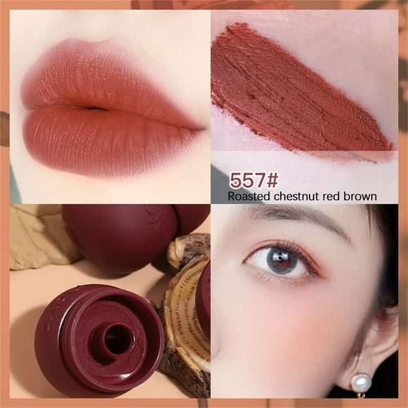 Fiudx Velvet Lip Mud, Color Mate de Larga Duración para Labios y Mejillas, Fórmula Hidratante con Pincel Labial, Maquillaje Versátil para Uso Diario y Ocasiones Especiales, Apto para Todo Tipo de Pie