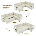thumbnail image 3 of 110" Sectional Sleeper Sofa with Pull Out Bed, U Shaped Sectional Couch with Charging Ports, Cup Holders and Storage, 5 Seat Convertible Chenille Cloud Couch for Living Room, Beige, 3 of 9