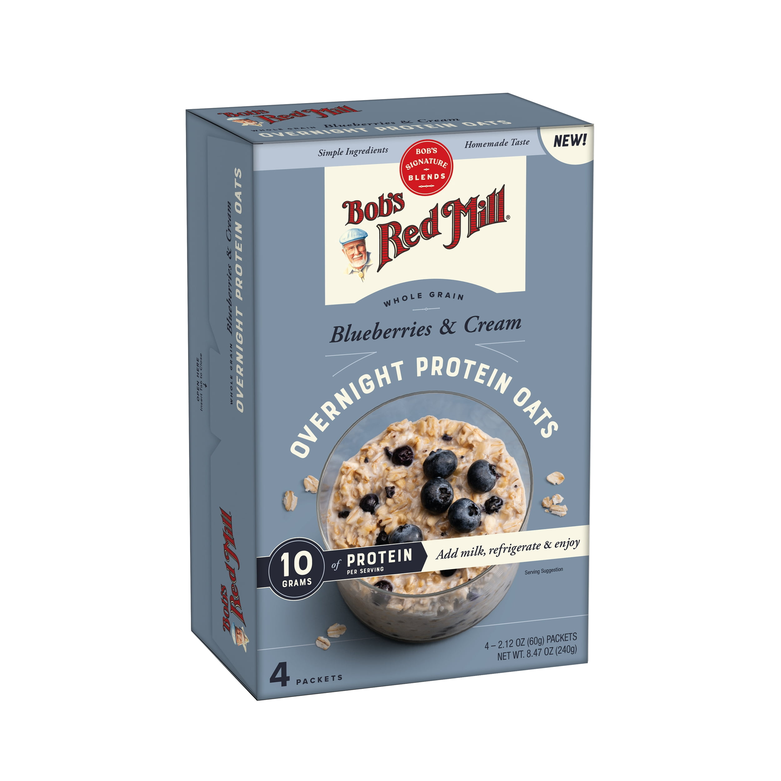Bob's Red Mill Blueberries & Cream Overnight Instant Protein Oats, 8.47 oz (4 Count)