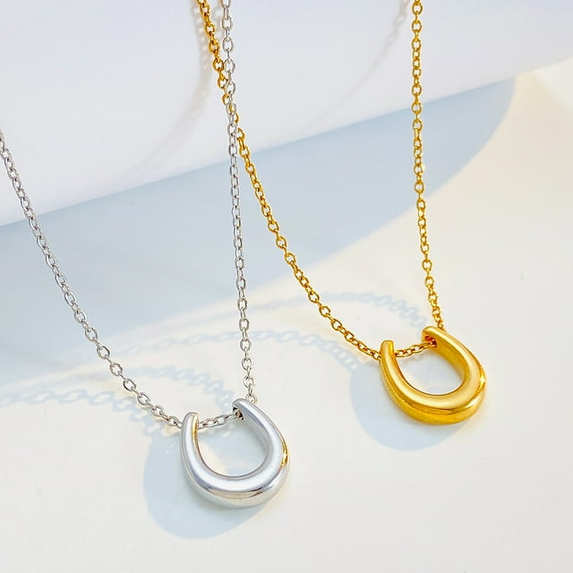 Collar de herradura de plata dorada, amuleto de buena suerte, collar para mujer, joyería para mejores amigos, regalos, cadena Clavicular
