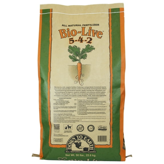 Down to Earth (#DTE01925) Organic Bio-Live Fertilizer Mix 5-4-2, 50 lb