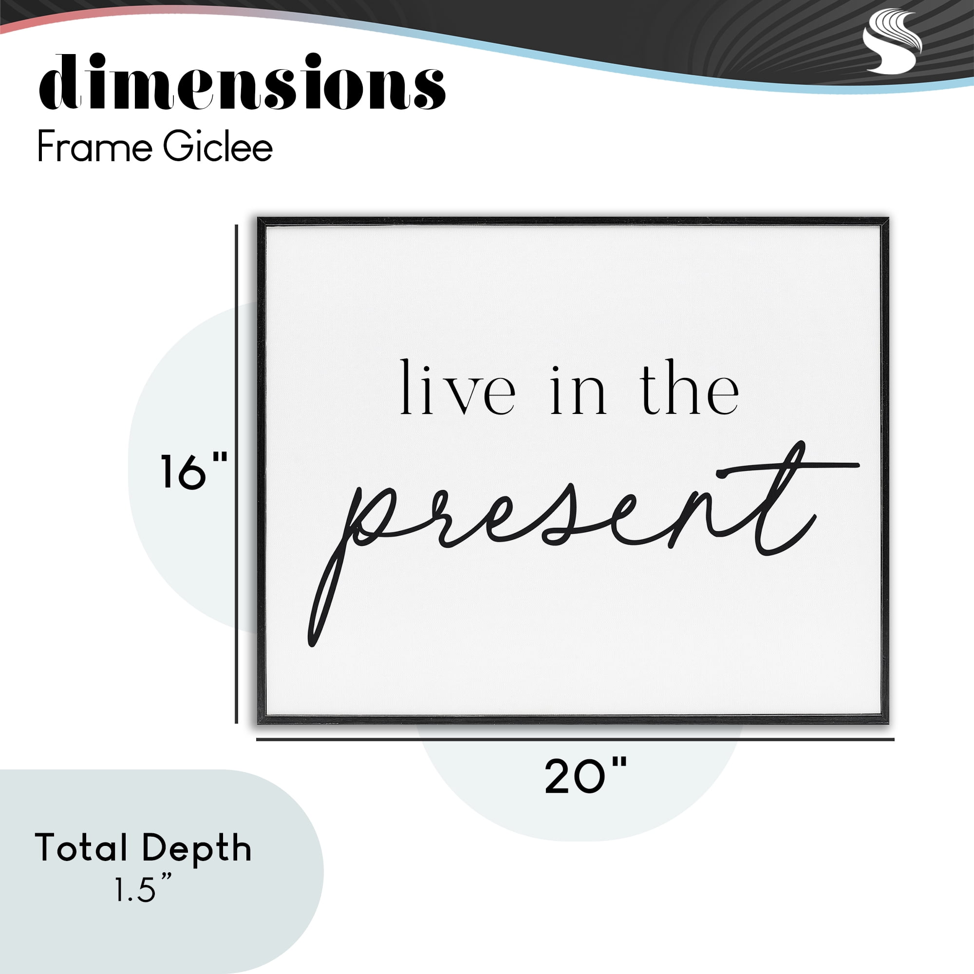 Live In The Present Black Framed Giclee Art, design by Lettered and Lined