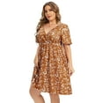 thumbnail image 3 of Women's Plus Size Wrap V Neck Short Sleeve Ruffle Hem A Line Short Dress, 3 of 5