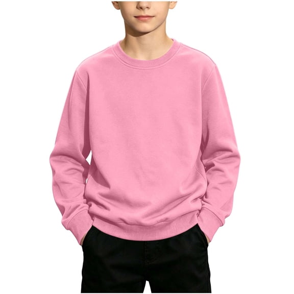 Ohufall Boys Girls Kids Sweatshirts Hooded Crew Neck Long Sleeve Top Thin Pullover Solid Color Casual Sweatshirt 1-13Y