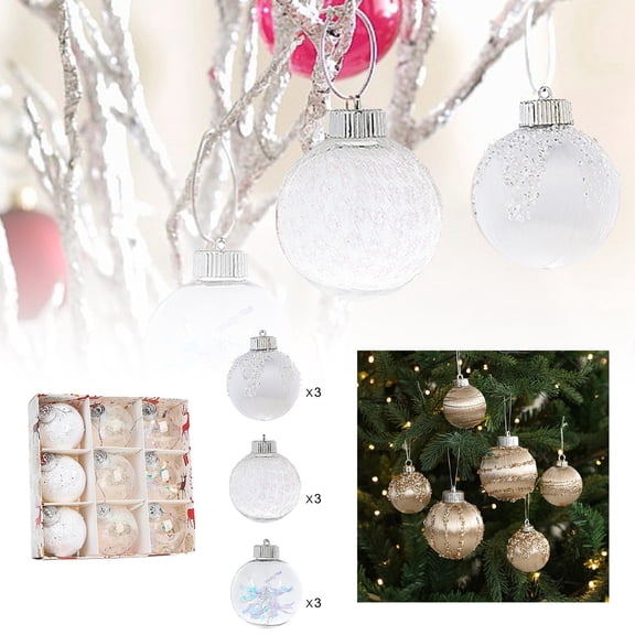 9PCS Rustic Champagne Christmas Ornaments â Farmhouse Xmas Tree Balls Set, Shatterproof Glitter Pearl Decorations for Holiday Wreaths & Garland