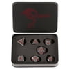 Forged Dice Co. Metal Iron Silver Color with Red Numbers Set of 7 Polyhedral Dice for RPG Gaming Games with Dragon Logo Tin Case