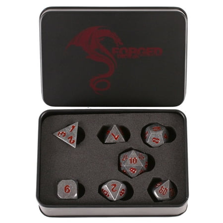 Forged Dice Co. Metal Iron Silver Color with Red Numbers Set of 7 Polyhedral Dice for RPG Gaming Games with Dragon Logo Tin (Best Forged Game Improvement Irons)