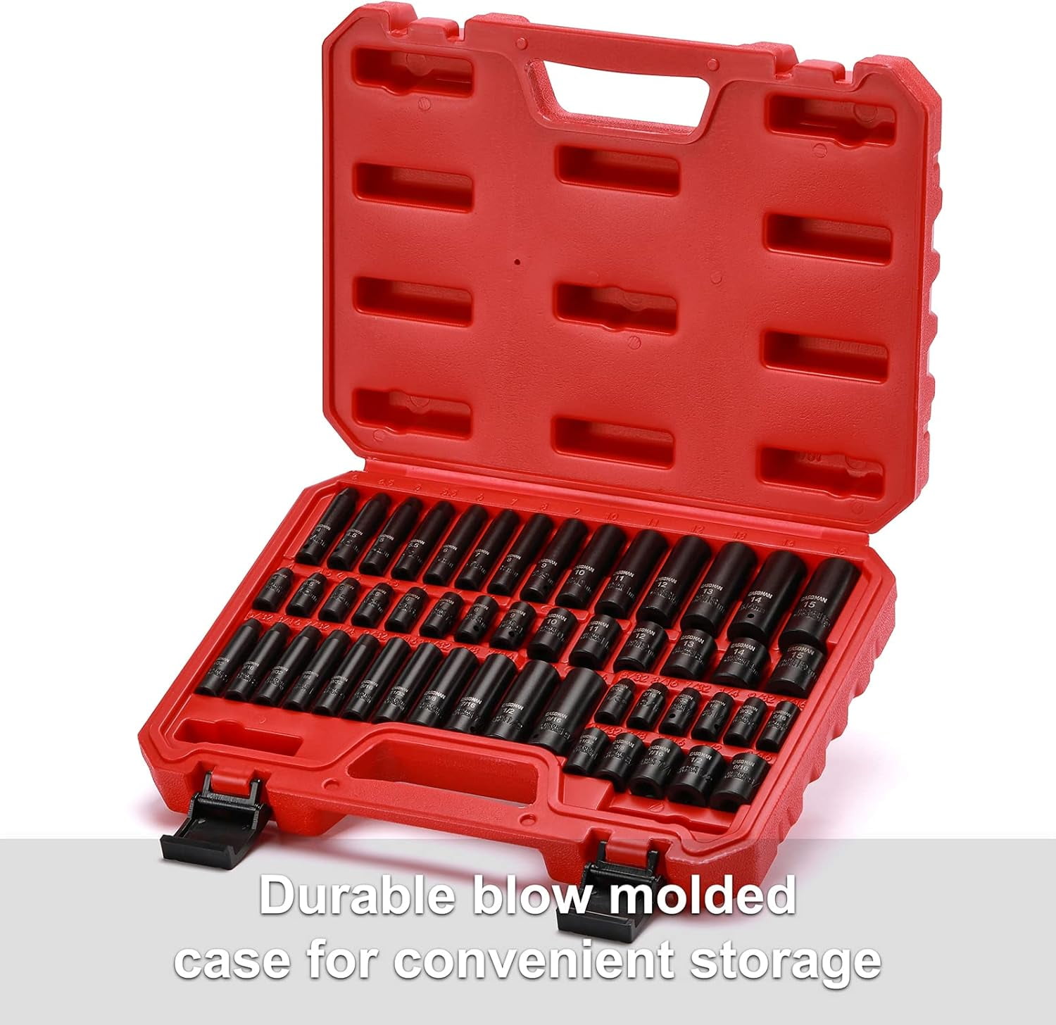 CASOMAN 1/4 Inch Drive Master Impact Socket Set, 50-Piece, 6-Point, SAE/Metric, 5/32 Inch - 9/16 Inch, 4mm - 15mm, Standard/Deep,CR-V