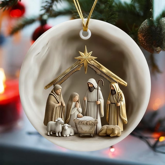 Nativity Scene Hanging Ornaments, Religious Christmas Decorations, Transparent Acrylic Holiday Ornament for Christmas Tree, Church, Home, Nativity Scene Ornament with Hanging Loop for Holiday Decor