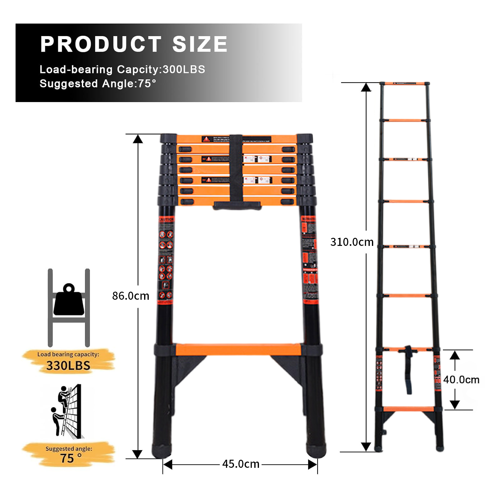 Stusgo 10.2ft Telescoping Ladder with 330 lb Capacity photo 3