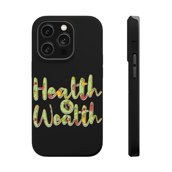 DistinctInk Tough Case for Apple iPhone 15 PRO (6.1" Screen), Compatible with MagSafe Charging - Health Is Wealth