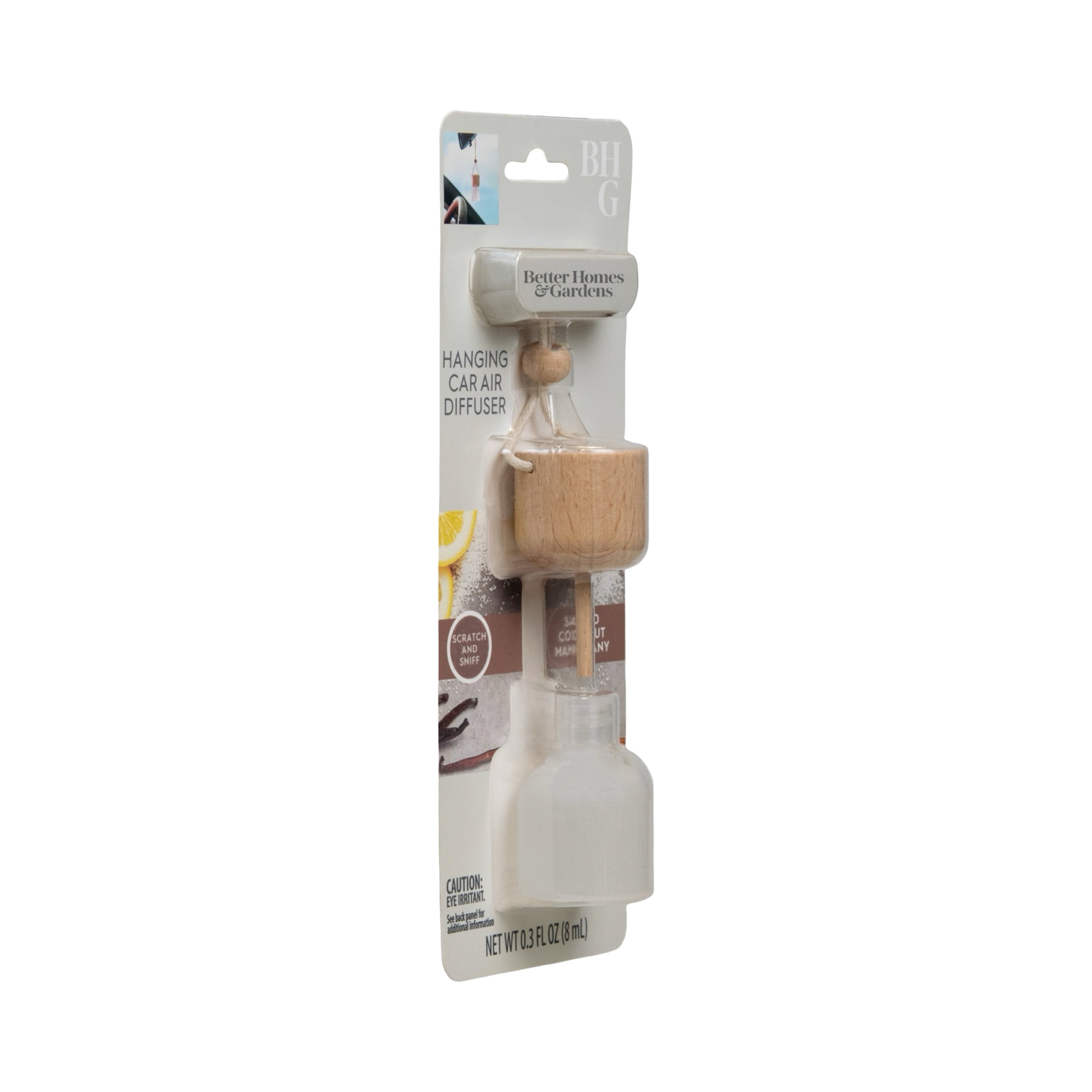 Better Homes & Gardens Salted Coconut Mahogany Scented Hanging Car Diffuser, 0.3 fl (8 ml)