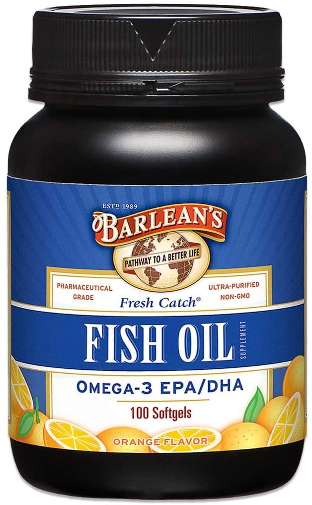 Barlean's Fresh Catch Fish Oil Softgels with EPA DHA Omega-3 - Orange Flavor - Ultra-Purified, Pharmaceutical Grade, Non-GMO, Gluten Free - 100 Count
