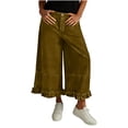 thumbnail image 2 of Womens Baggy Jeans Wide Leg Ruffle Hem Button Mid-Rise Relaxed Fit Plus Size Summer Nine-point Pants Jeans With Pockets, 2 of 6