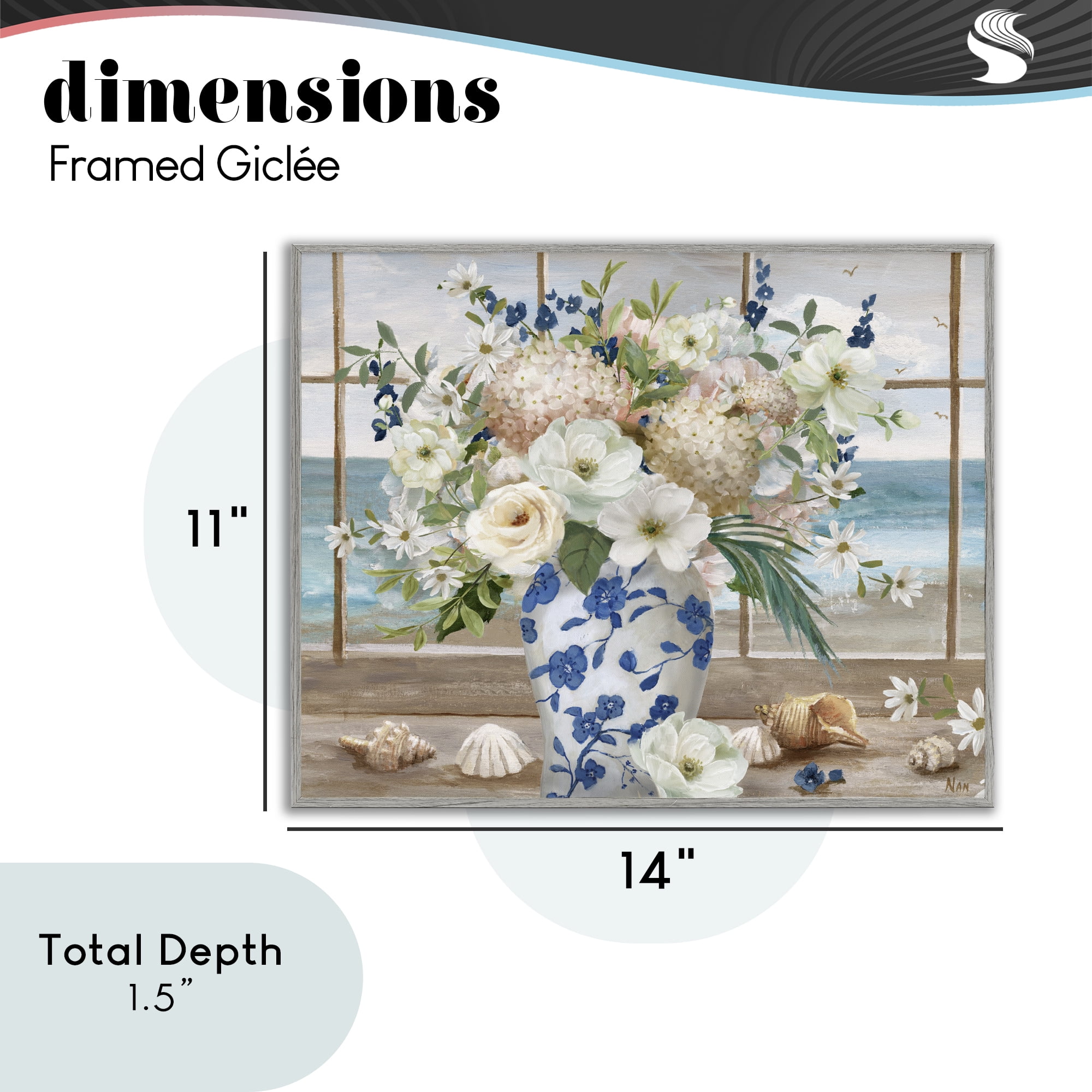 Stupell Industries Seashells & Flowers Windowsill Gray Framed Giclee Art, design by Nan