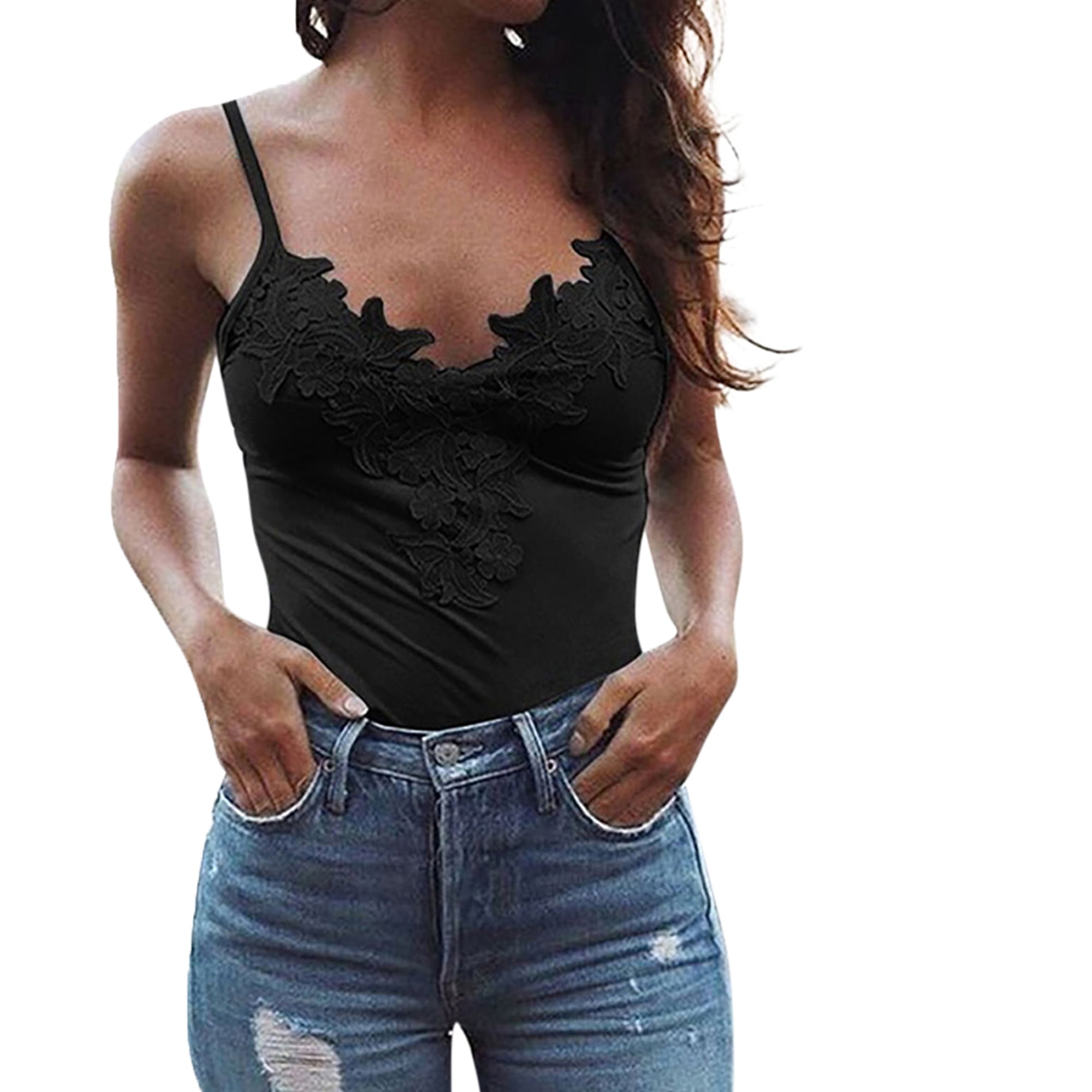 mlpeerw - mlpeerw Women V-Neck Lace T-shirt Blouse Ladies Sleeveless Lace Up Vest Tops - Walmart 