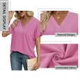 thumbnail image 3 of SHIBEVER Womens Tops Summer Short Sleeve Shirts for Women Casual V Neck Tops for Women Pink Loose Fit Soft T Shirts for Women L, 3 of 7