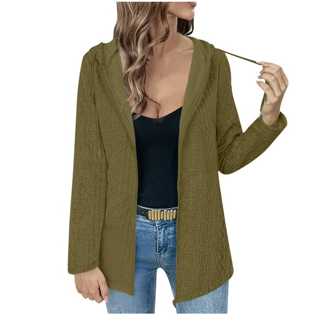Long Cardigans for Women Womens Spring Tops Loose Fitting Zipper Long Sleeve Hooded Cardigan Jacket Coat