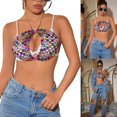 thumbnail image 2 of Women Colorful Crystal Halter Bikini Bras Body Chain Sexy Hollowed Jewelry Crop Top Beach Nightclub Party Chest Chain, 2 of 4