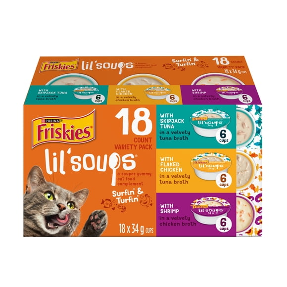 Friskies Surfin’ & Turfin’ Variety Pack, Cat Food Complement, 34 g x 18
