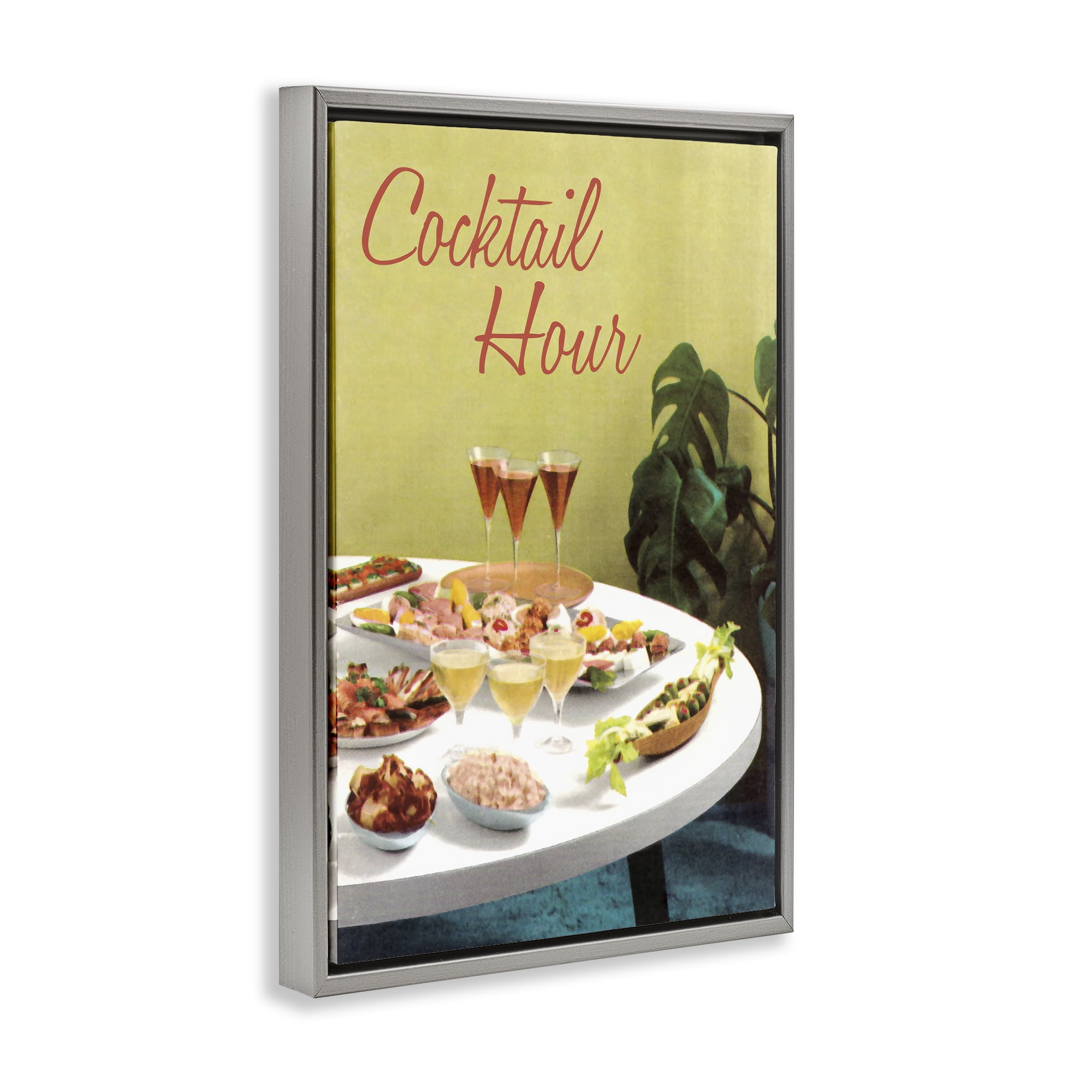 Stupell Industries Cocktail Hour Table Spread Gray Framed Floater Canvas Wall Art, design by Tim Wright